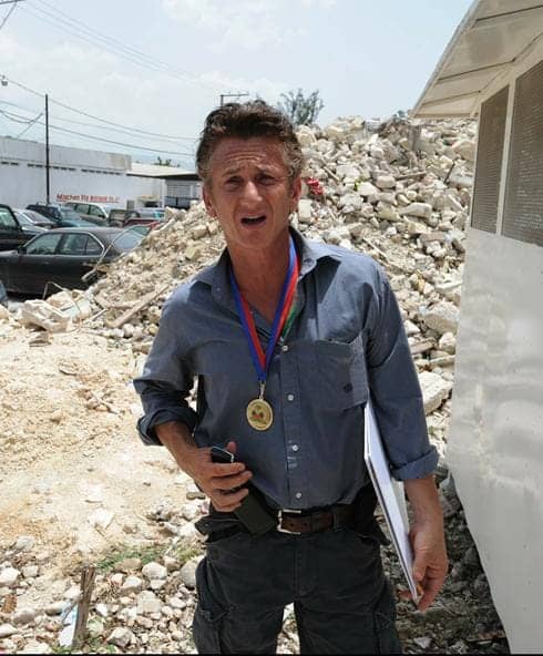 Sean Penn leaves the remembrance ceremony July 12, 2010, in Port-Au-Prince,