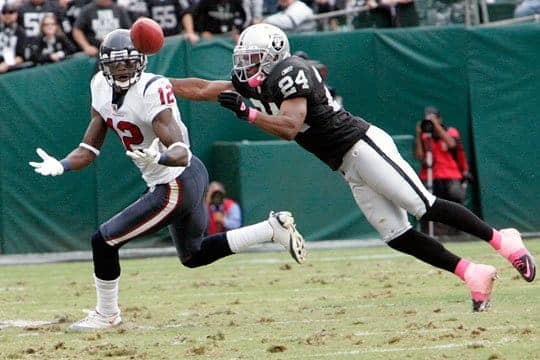 Raiders-vs-Texans-FS-Michael-Huff-covers-receiver-100310-by-Tony-Gonzales-Raiders, Raiders better, but not good enough yet, Culture Currents 