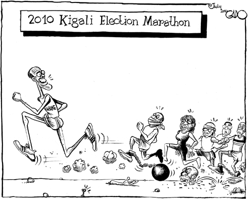 Rwanda-cartoon-Kagame-2010-Kigali-Election-Marathon, Rwandan opposition calls for immediate release of Victoire Ingabire Umuhoza, World News & Views 