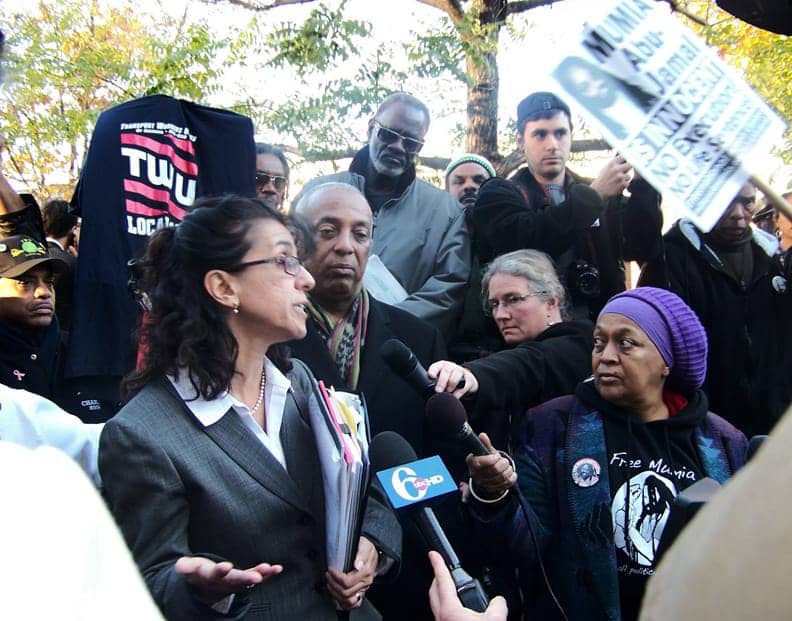  - Mumia-rally-Philly-atty-Judith-Ritter-Charles-Barron-Pam-Africa-press-110910-by-Diane-Bukowski