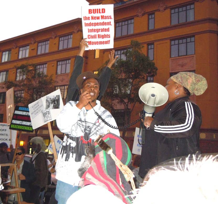 Rally-to-Save-Hard-Knock-Radio-Flashpoints-and-Full-Circle-at-KPFA-JR-speaking-111110-by-Lisa-Dettmer-web, An epidemic of brutality: Oakland filmmaker feels police wrath, Culture Currents 