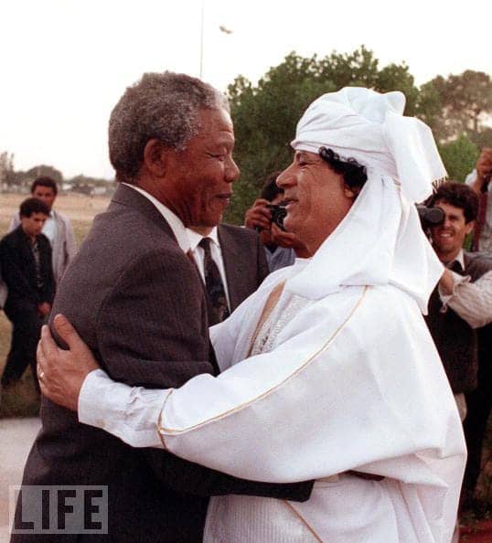 Qaddafi_Mandela_embrace_Tripoli_1990_by_Life_Magazine, Africa for the Africans: U.S.-Euro forces out of Libya and Cote d’Ivoire, World News & Views 