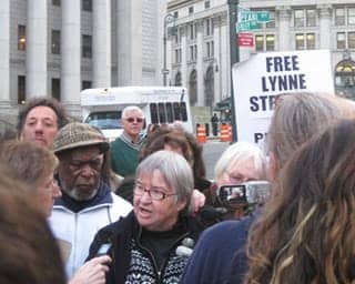 Lynne-Stewart-Ralph-Poynter-interviewed-at-protest3, Geronimo ji-Jaga: Tributes from Black Panther comrades and current political prisoners, News & Views 