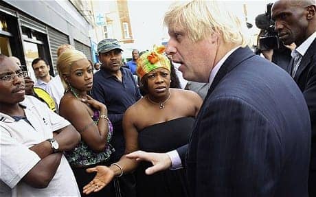 London-Mayor-Boris-Johnson-talks-to-Black-Enfield-residents-081111-by-Reuters, Rattled mayor Boris Johnson in hot water over riots, World News & Views 