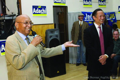 Jeff-Adachi-mayoral-kickoff-Willie-mic-Jeff-091611-by-Luke-Thomas, Jeff Adachi for Mayor: Jobs, jobs, jobs – and summer school too, Local News & Views 