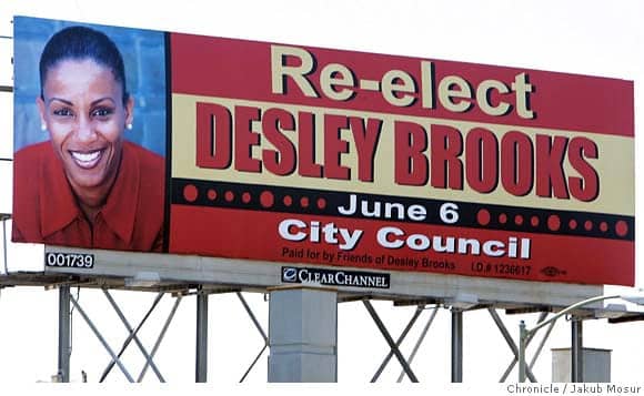 Desley-Brooks-re-election-billboard-2006-by-Jakub-Mosur-SF-Chron, Community benefits win big: Construction contracts and jobs for Oaklanders, Local News & Views 