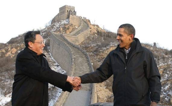 Obama-shakes-hands-Chinese-Amb.-to-U.S.-Zhou-Wenzhong-on-Great-Wall-of-China-in-Badaling-111809-by-Jason-Reed-Reuters, Stop the wicked West! Out of the killing fields in Ivory Coast and Libya comes a new world order, World News & Views 