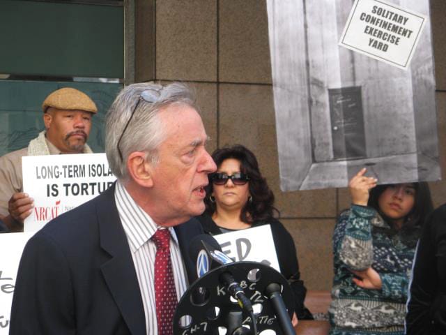 UN-petition-press-conf-Peter-Schey-at-mics-LA-State-Bldg-032012-by-Alma-Espinosa, Prisoners in solitary confinement petition United Nations: ‘CDCR destroys our minds, souls and spirits’, Abolition Now! 