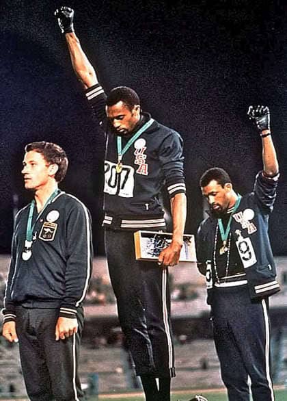 1968_Olympics_Mexico_City_200-meter_dash_Peter_Norman_silver_Australia_Tommie_Smith_gold_John_Carlos_bronze, Fists of freedom, an Olympic story not taught in school, Culture Currents 