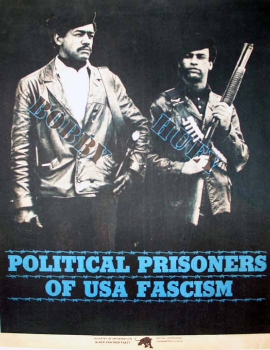 Bobby._Huey._Political_Prisoners_of_USA_Fascism_poster_27.5x23.25_by_SF_Ministry_of_Information_Black_Panther_Party_1968, ‘In the Spirit of George Jackson’ Book Project, Abolition Now! 