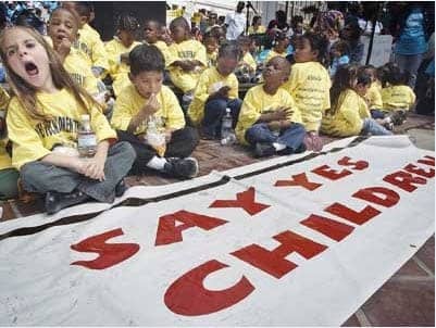 Say_Yes_to_Children_anti-budget_cuts_kids_rally, Democrats’ state budget deal shreds the safety net, News & Views 