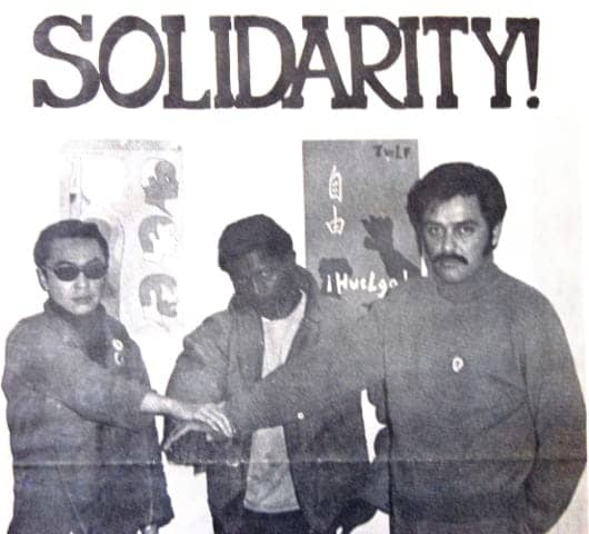 Richard-Aoki-of-Asian-American-Political-Alliance-Charlie-Brown-of-Afro-American-Student-Union-Manuel-Delgado-of-Mexican-American-Student-Confederation-on-UC-Berkeley-TWLF-Solidarity-newspaper-front-page-0369-by-Muhammad-Speaks, Distorting the legacy of Richard Aoki, Local News & Views 
