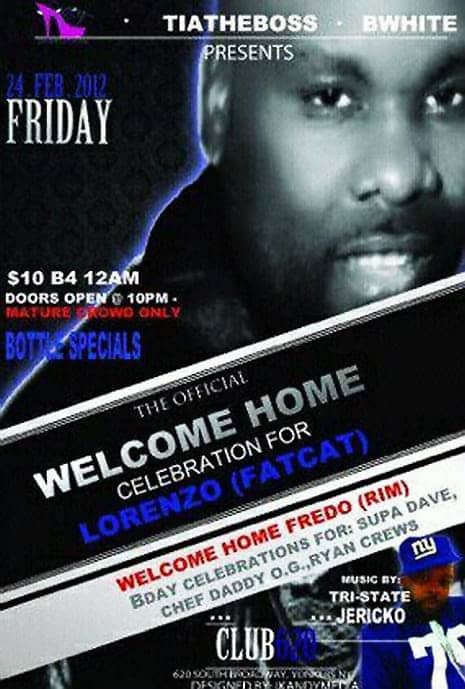 Lorenzo-Johnson-welcome-home-party-022412-poster, Innocent but wearing guilty clothes, Abolition Now! 