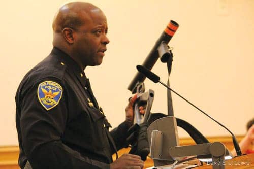 SFPD-Commander-Mikael-Ali-discusses-tasers-Police-Commn-080112-by-David-Elliot-Lewis, ACLU opposes SFPD taser deployment, Local News & Views 