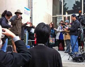 Save-City-College-rally-Tarik-Farrar-at-mic-outside-Diego-Rivera-Theater-where-chancellor-was-speaking-by-Bob-Price-Fr, Saving City College of San Francisco: Faculty initiate campus and community coalition, Local News & Views 