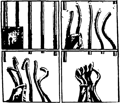 Prison-bars-unite-into-fist, Being on the outside, writing in, Abolition Now! 