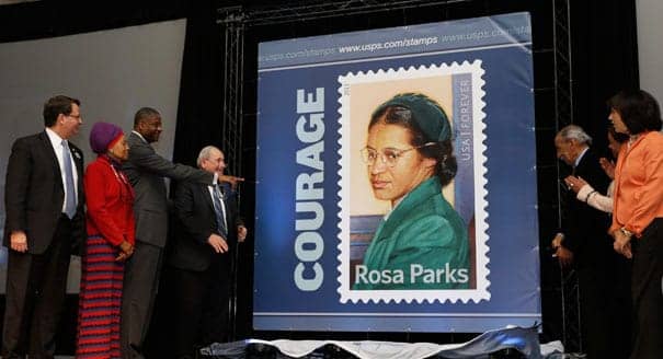 Rosa-Parks-stamp-unveiled-on-her-100th-bday-at-Henry-Ford-Museum-Dearborn-Mich.-020413, Wanda’s Picks for March 2013, Culture Currents 