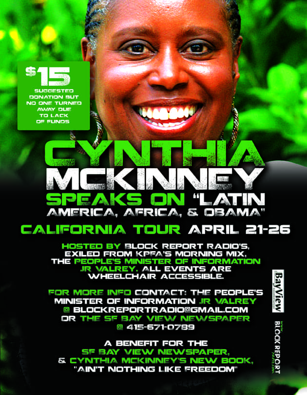 Cynthia-McKinney-Tour-0413-front-web, Cynthia McKinney tours Cali wit’ her new book ‘Ain’t Nothing Like Freedom’, Local News & Views World News & Views 