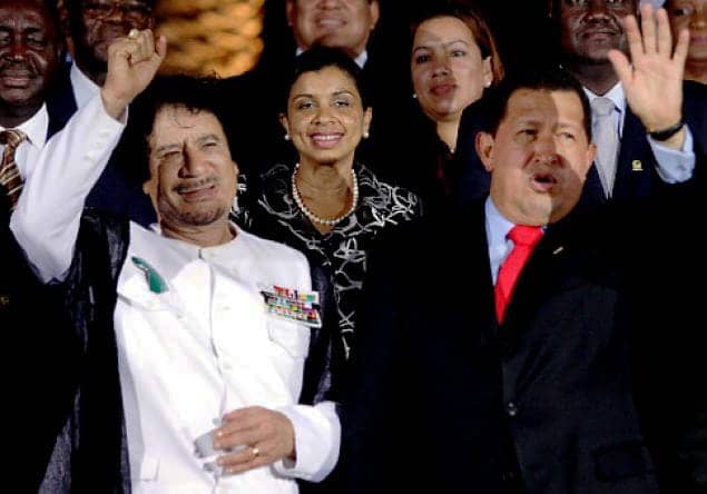 Muammar-Qaddafi-Hugo-Chavez-wave-at-Africa-South-America-Summit-092609-by-AP, Chavez’ legacy, African solidarity and the African American people, World News & Views 