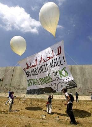 No-Apartheid-Wall-banner-raise-Qalqilya-Palestine-073103, Palestine prison, World News & Views 