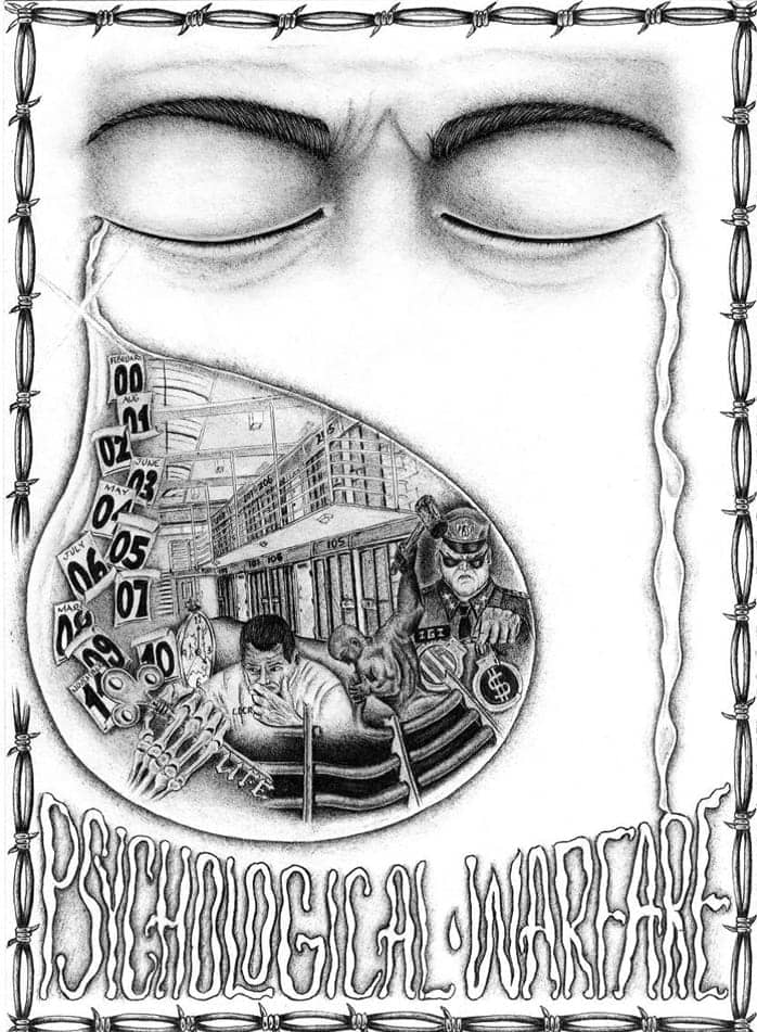 Psychological-Warfare-drawing-by-PBSP-SHU-prisoner, Inmate slavery and the prison industrial complex: Resilience vs. docility, Abolition Now! 