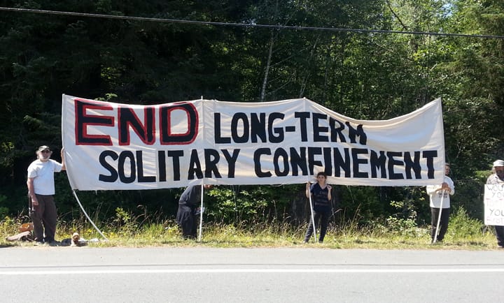 Humboldt-protesters-banner-End-Long-Term-Solitary-Confinement-outside-Pelican-Bay-prison-070813-courtesy-PHSS-Humboldt, As prisoner hunger strike stays 30,000 strong, California communities call on governor, CDCR to negotiate their demands, Abolition Now! 