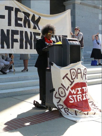 Marie-Levin-rally-at-joint-legislative-hearing-on-solitary-confinement-at-capitol-100913-by-George-Cammarota, California legislative hearings take on solitary confinement, address hunger strike demands; 100 rally in support, Abolition Now! 
