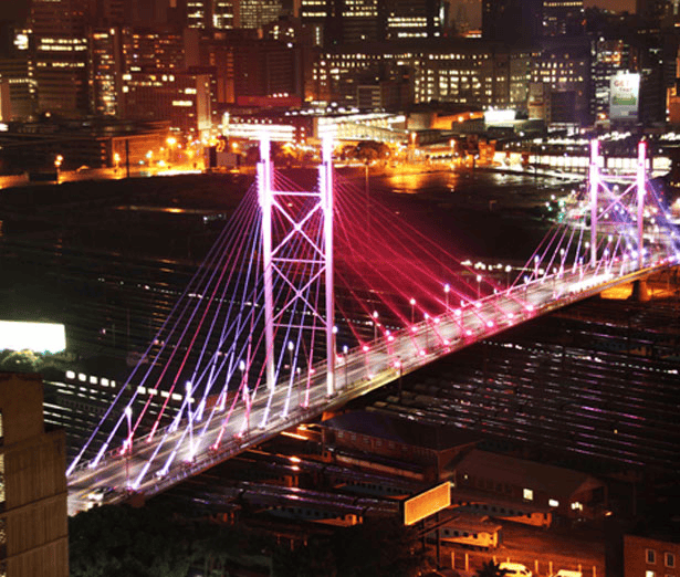 Nelson-Mandela-Bridge-at-night, The Honorable Rolihlahla Mandela, July 18, 1908-Dec. 4, 2013, Local News & Views 