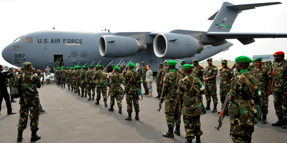 Rwandan-UN-troops-board-USAF-C-17-cargo-carrier-to-CAR-0114, Peacekeepers depend on the Pentagon, in South Sudan, CAR, DRC, Uganda, Rwanda, World News & Views 