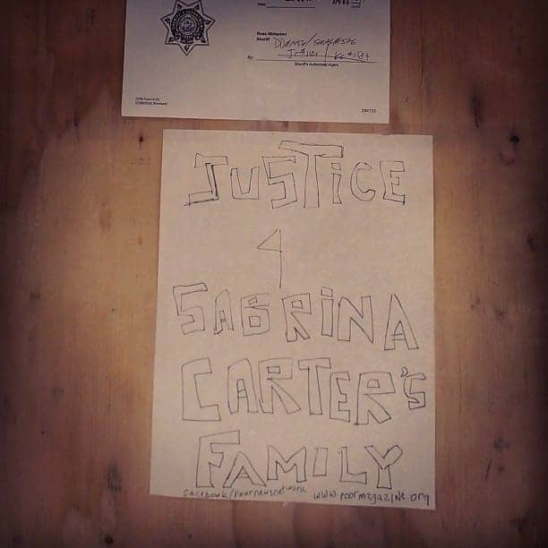 Sabrina-Carters-eviction-POOR-Justice-sign-040814-by-PNN, A family destroyed by eviction, Local News & Views 