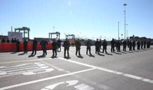 Block-Zim-ship-line-of-cops-081614-Port-of-Oakland-by-Malaika-300x177, US-Israeli terrorism blocked at the Port of Oakland, Local News & Views 