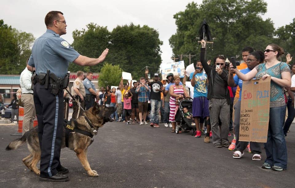 Michael-Brown-cops’-barking-attack-dogs-‘control’-protesters-mostly-parents-kids-081014-by-Sid-Hastings-AP, On the Little League World Series, Jackie Robinson West and Michael Brown, News & Views 