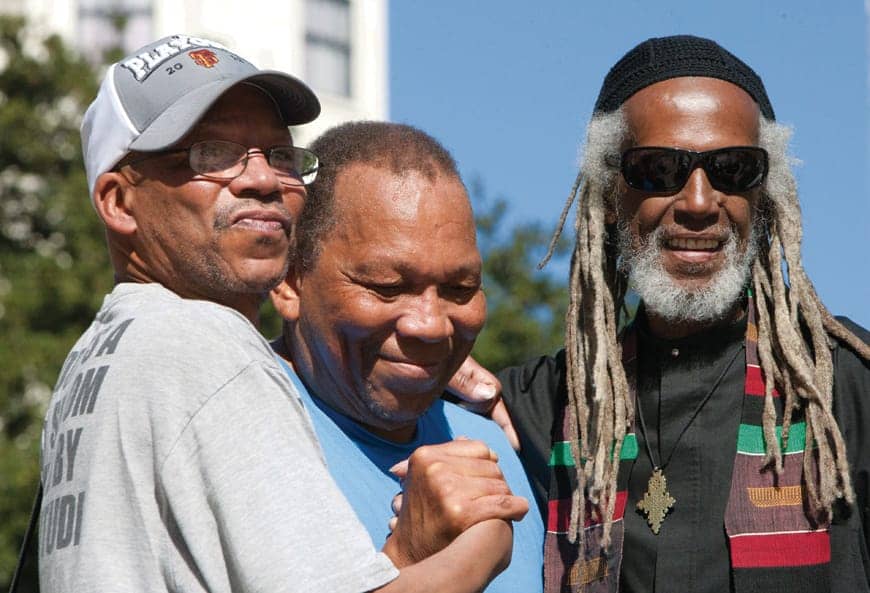 Black-Panther-Party-46th-Anniversary-Bobby-McCall-Melvin-Dickson-Elder-Freeman-at-Oscar-Grant-Plaza-101312-by-Malaika-web, Salute to the Freeman Brothers! Last testament of Elder Freeman, a giant of a man, Culture Currents 