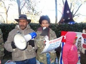 Benny-Wenda-leads-protest-against-120814-West-Papua-youth-massacre-outside-Indonesian-embassy-London-121314-300x225, Benny Wenda: Indonesian military and police torture and kill children in Paniai, West Papua, World News & Views 