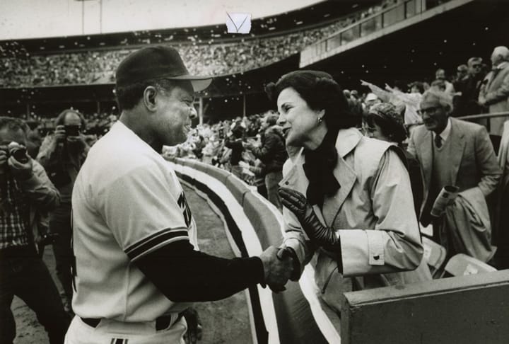 Willie-Mays-SF-Mayor-Dianne-Feinstein-at-Giants-home-opener-Candlestick-Park-1986-by-Michael-Maloney-SF-Chron-web, Victory! Community pressure DID reverse the dangerous secret Lennar-City decision to implode Candlestick Stadium, Local News & Views 