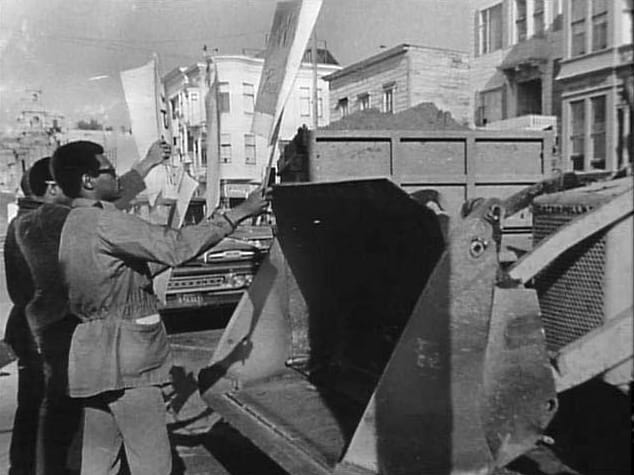 Fillmore-Blacks-stop-Redevelopment-bulldozers-by-SF-Examiner, Legendary ‘Queen of Fillmore’ Leola King leaves proud legacy of struggle against Redevelopment, Culture Currents 