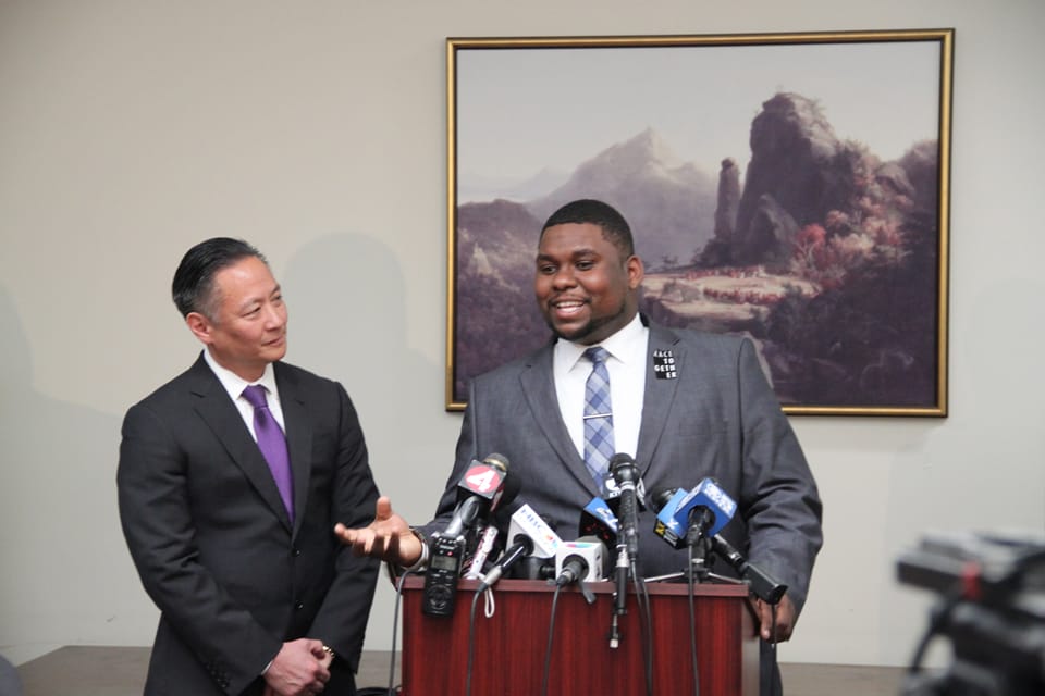 Jeff-Adachi-De’Anthony-Jones-press-conference-on-police-texts-031615-by-Larry-Roberts, Public defender releases racial justice recommendations, finds up to 1,000 cases may be tainted by bigoted officers, Local News & Views 