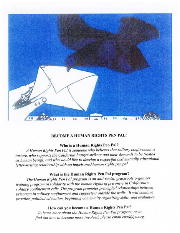 Human-Rights-Pen-Pal-Program-flier-web, Visitor decries racism at Pelican Bay in open letter to warden, Behind Enemy Lines 