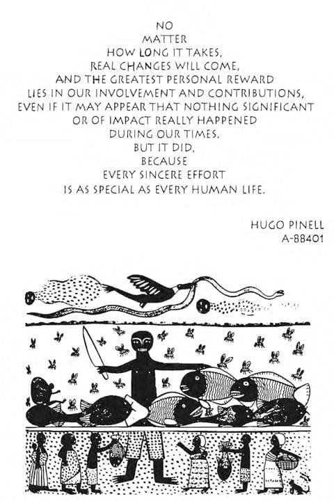 Hugo-Pinell-poem-1995-web, Beloved political prisoner Hugo ‘Yogi Bear’ Pinell, feared and hated by guards, assassinated in Black August after 46 years in solitary, Behind Enemy Lines 