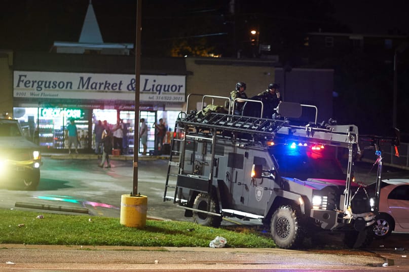 Mike-Brown-murder-anniversary-militarized-police-vehicle-Ferguson-080915, State of emergency declared in Ferguson as cops shoot Mike Brown’s friend on anniversary of the murder that sparked the movement, News & Views 