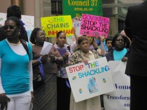 Women-protest-shackling-of-prisoners-in-labor-NY-Gov.-Patersons-office-070809-by-NYCLU-300x225, Women’s prisons as sites of resistance: An interview with Victoria Law, Abolition Now! 