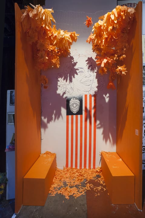 Tosha-Stimage’s-‘Sandra-Bland’-altar-orange-section-Dia-de-los-Muertos-exhibition-SOMArts’-1115-by-J.-Astra-Brinkmann, Tosha Stimage’s Sandra Bland art piece is at Dia de los Muertos, Culture Currents 