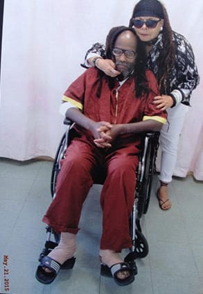 Mumia-Abu-Jamal-in-wheelchair-Wadiya-Jamal-visit-052215-1, Mumia Abu-Jamal: After 34 years of wrongful incarceration, showdown in federal court Dec. 18 over access to Hep C cure, Behind Enemy Lines 