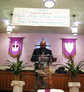 Bishop-Ernest-Jackson-preaches-beneath-Espanola-Jackson-Happy-Birthday-sign-020908-by-Francisco-274x300, In celebration of the charismatic life of Sister Espanola Jackson, a born leader and chosen woman, Local News & Views 