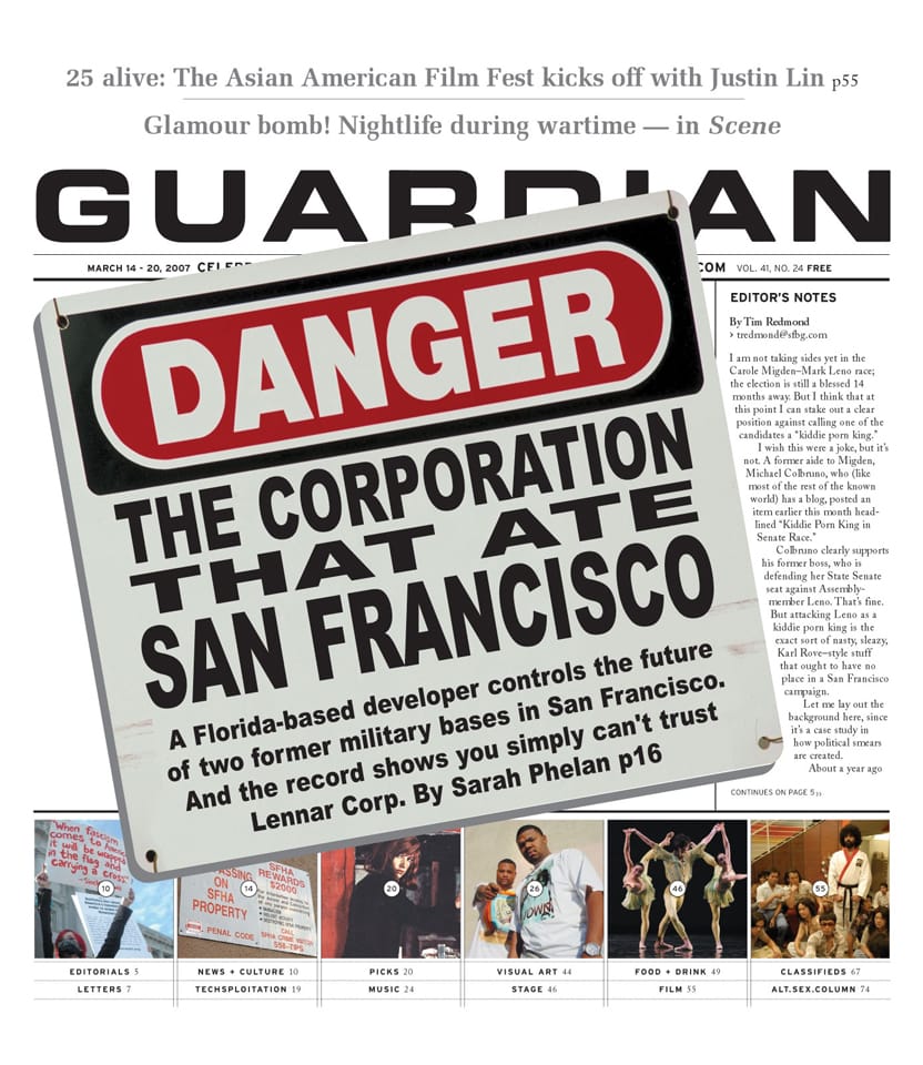 Guardian-Lennar-cover-031407-web, Lennar, the corporation that ate San Francisco, gobbled up Hunters Point and is devouring Treasure Island, Local News & Views 