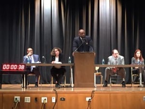DOJ-listening-session-panel-Troy-Williams-at-mic-Thurgood-Marshall-HS-022416-by-Hoodline-300x225, SFPD gets away with murder(s); Department of Justice comes to town, Local News & Views 
