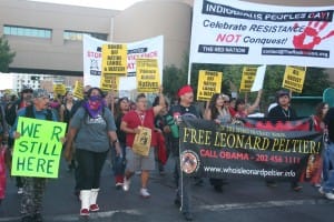 March-on-Albuquerque’s-first-Indigenous-People’s-Day-fna-Columbus-Day-to-free-Leonard-Peltier-etc-101215-by-Steve-Ranieri-web-300x200, Free Leonard Peltier, wrongly imprisoned 40 years, Abolition Now! 