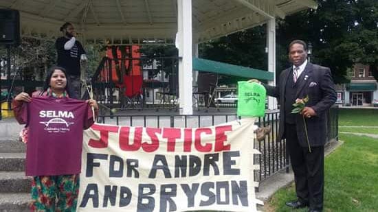 Justice-for-Andre-and-Bryson-banner-March-for-Mothers-for-Crystal-Chaplin-others-Donovan-Rivers-rt-0915, Two sons shot in the back by police: A mother’s cry for justice, News & Views 