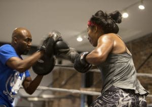 Raquel-Miller-pre-fight-public-workout-w-coach-Basheer-Abdullah-at-HIT-Fit-0816-by-Malaika-300x212, Beacon of Light: Raquel Miller shines with a unanimous win in the first female boxing match on a ROC Nation fight card, Culture Currents 