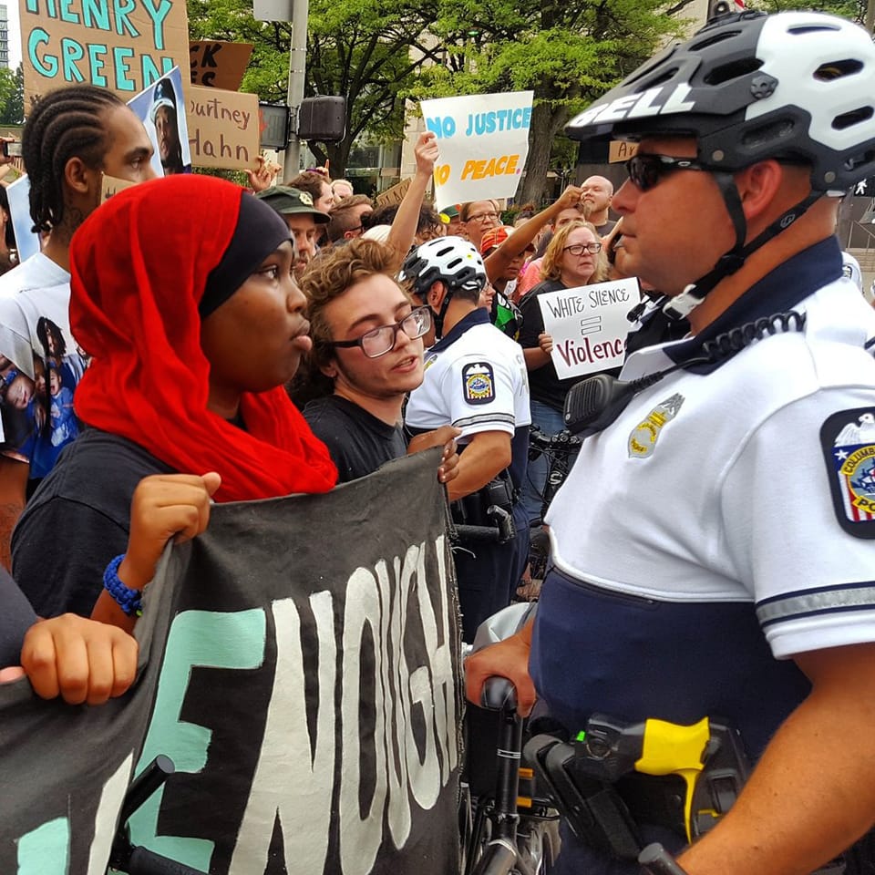 Black-Lives-Matter-SURJ-protest-march-for-Henry-Green-marchers-confront-cops-072116-Columbus-Ohio, Dash cam footage reveals police targeting, intimidation of Black Lives Matter protester, News & Views 